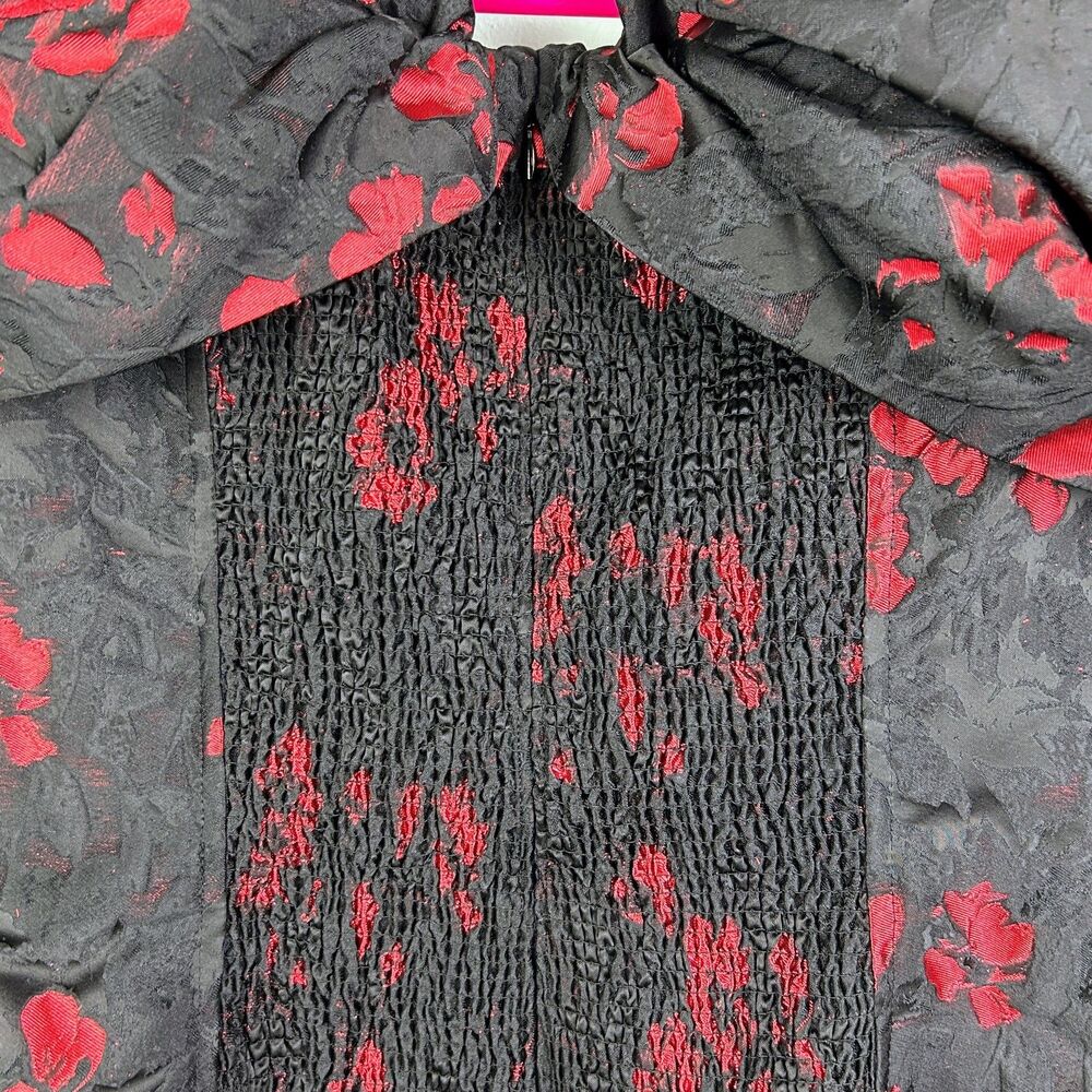 White House Black Market WHBM Floral Jacquard Bustier Black Red off Shoulder 14 - Picture 8 of 16
